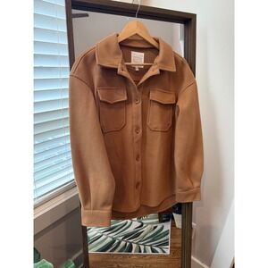 Avec‎ Les Filles Shirt Jacket Shacket Felted Blend Small Brown Neutral Oversized